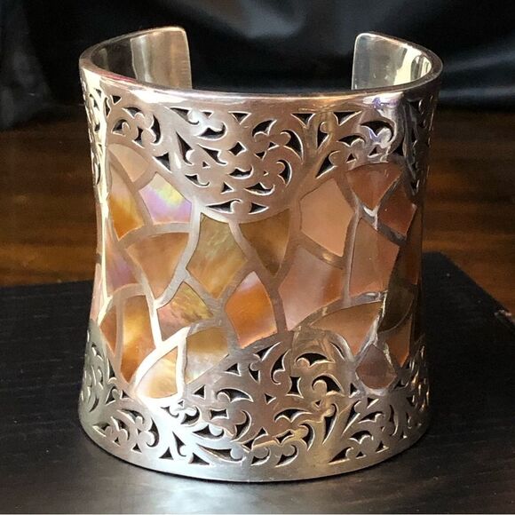 LOIS HILL Tall Sterling Silver Abalone Mosaic Inlay Cuff Bracelet - Picture 13 of 17